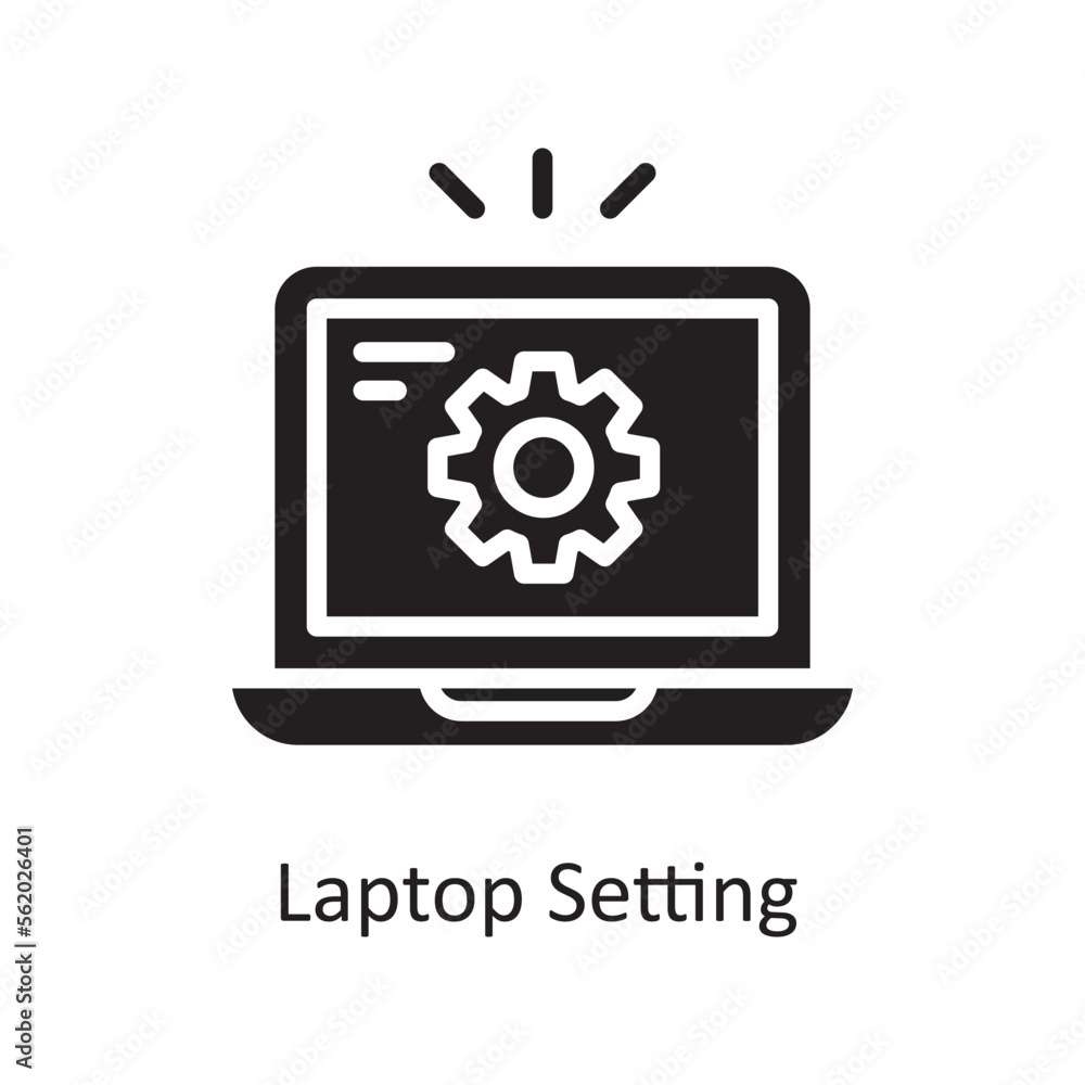 Poster laptop setting vector solid icon design illustration. product management symbol on white background 