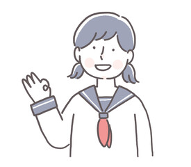 オッケーサインを出す制服の女の子