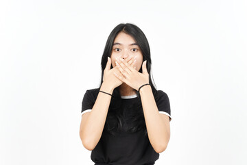 Shocked And Covering Mouth Of Beautiful Asian Woman Isolated On White Background