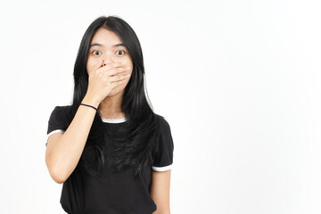 Shocked And Covering Mouth Of Beautiful Asian Woman Isolated On White Background