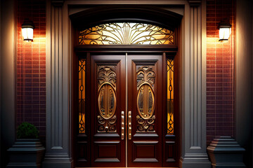 Entrance door luxury of business office building, Hotel lobby, apartment, Generative AI Technology