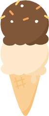 Cute chocolate and vanilla ice cream cone. Hand drawn doodle illustration.