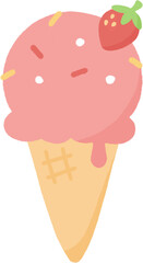 Cute strawberry ice cream cone. Hand drawn doodle illustration.
