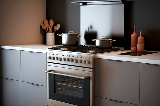 gas kitchen stove with burners and oven in kitchen in apartment
