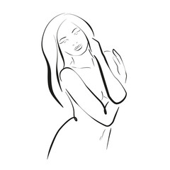 Modern Trendy Line Art Drawing of Woman Body. Female Figure Line Art Vector Illustration for Wall Decor, Spa, T-shirt, Print, Poster. Female Body Creative Drawing in Modern Linear Style