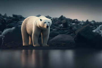 Obraz na płótnie Canvas Polar Bear with global warming, ai generative illustration. 