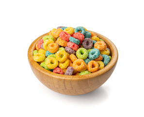 Colorful Breakfast Rings Pile Isolated. Fruit Loops, Fruity Cereal Rings, Colorful Corn Cereals