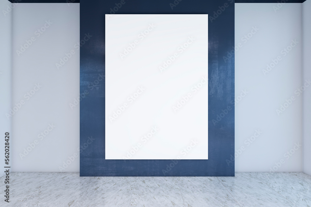 Fototapete abstract concrete room design with empty white mock up banner on wall. 3d rendering.