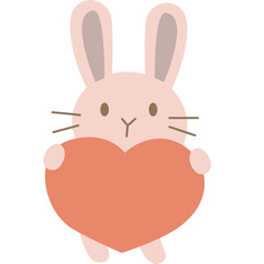 Cute little pink rabbit. Hand drawn bunny cartoon. Rabbit holds the red heart. Animal cartoon funny characters for children's education decoration amphibian.