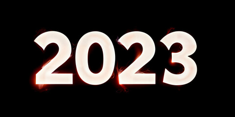 2023 year 3d text text on black, CGI 3d 4K and ai generated.