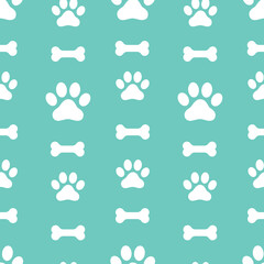 Obraz premium Seamless pattern with dog footprint and bone. Vector illustration. Vector design for card, brochure, book cover, paper, cover, fabric, interior decor and other.