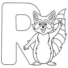Illustration of R letter for Raccoon