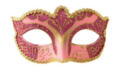 Venetian carnival mask pink pastel color isolated Transparent background, PNG. - obrazy, fototapety, plakaty