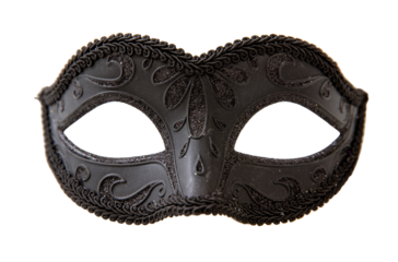 Venetian carnival mask black color isolated Transparent background, PNG.