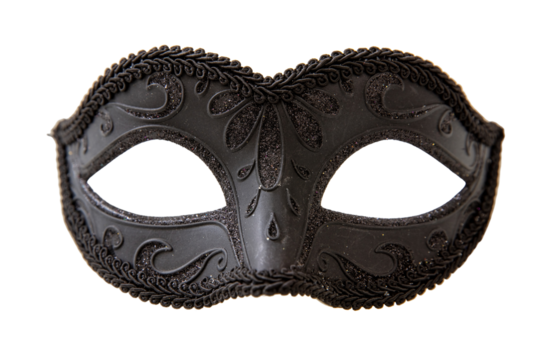 Venetian carnival mask black color isolated Transparent background, PNG.