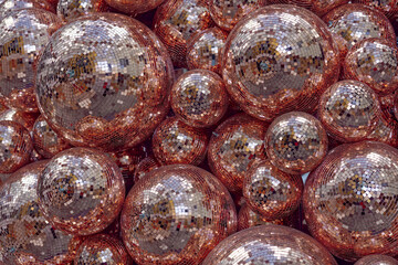 Christmas bauble decoration with golden disco balls at the airport on an autumn day. Photo taken November 26th, 2022, Zurich, Switzerland.