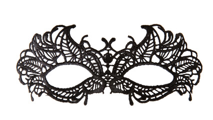 Venetian carnival mask black lace isolated Transparent background, PNG.