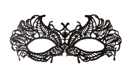 Venetian carnival mask black lace isolated Transparent background, PNG.