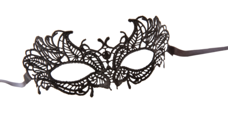 Venetian carnival mask black lace isolated Transparent background, PNG.
