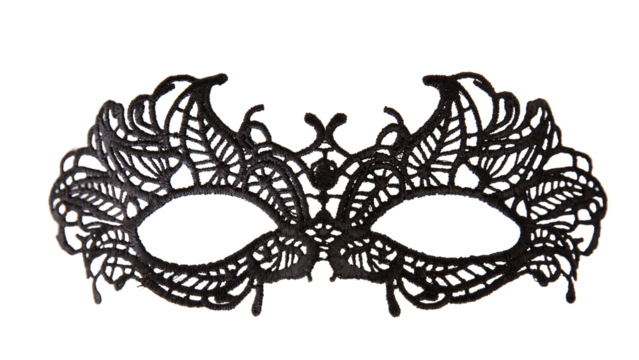 Venetian carnival mask black lace isolated Transparent background, PNG.
