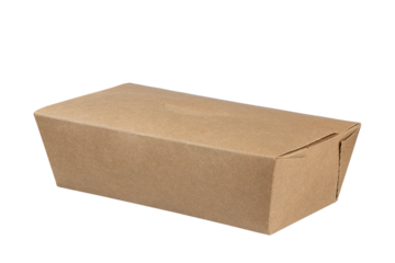 Blank closed craft box mockup, side view. Empty cardboard package for take away delivery for snacks mock up, isolated. Clear disposable carry pack. Full Depth of field. Focus stacking. Png