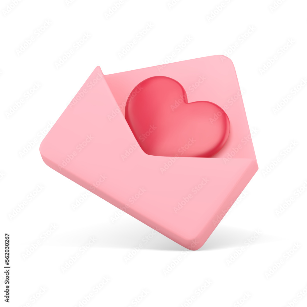 Poster passion red heart in open envelope greeting postcard romantic message 3d icon realistic vector