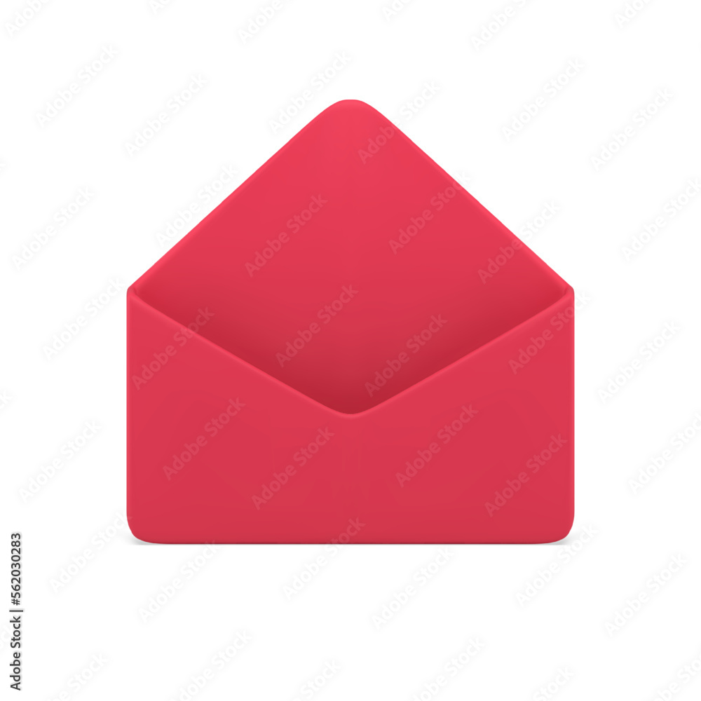 Poster red empty open envelope cyberspace incoming message notification 3d icon realistic vector