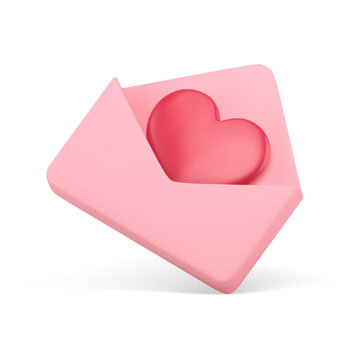 Passion red heart in open envelope greeting postcard romantic message 3d icon realistic vector