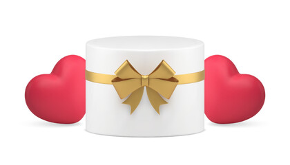 Romantic present container red heart elegant festive surprise 3d icon realistic vector illustration