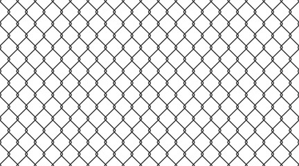 Steel wire chain link fence seamless pattern. Metal lattice with rhombus, diamond shape silhouette. Grid fence background. Prison wire mesh seamless texture. Vector illustration on white background. - obrazy, fototapety, plakaty