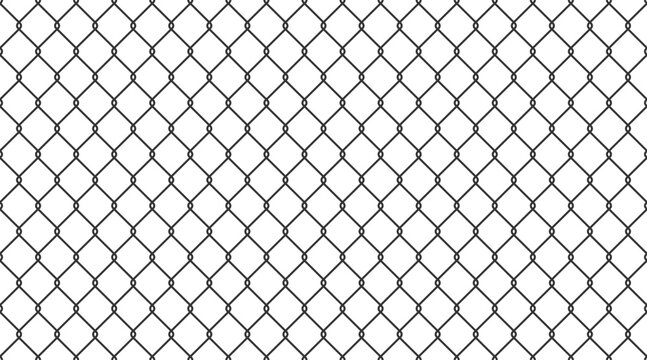 Steel wire chain link fence seamless pattern. Metal lattice with rhombus, diamond shape silhouette. Grid fence background. Prison wire mesh seamless texture. Vector illustration on white background.