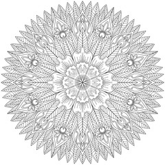 Mehndi Henna Drawing Circular Mandala pattern for tattoo, decoration premium product poster or painting. Decorative ornament in ethnic oriental style. Outline doodle hand draw illustration.