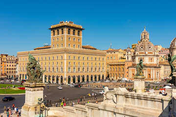Fototapeta na wymiar Venice square (Piazza Venezia) and Vittoriano monument in center of Rome, Italy