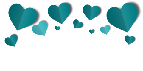 Green paper hearts isolated on transparent background. Valentine's day.