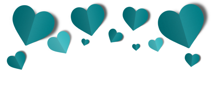 Green paper hearts isolated on transparent background. Valentine's day.