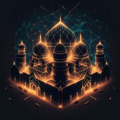 A Glowing and Beautiful Mosque Design Illustration background for wallpaper, An Elegant and Striking Representation of Islamic Architecture and Culture