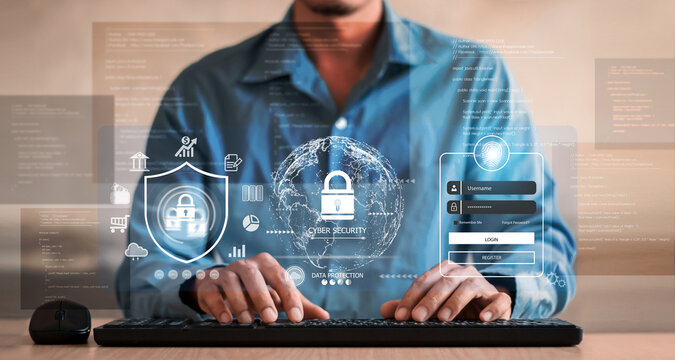 Digital technology, software development concept. Coding programmer, software engineer working on laptop with circuit board and javascript on virtual screen.