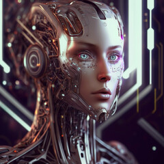 Illustration de robot futuriste doté d'une intelligence artificielle, AI genarated, vue 07