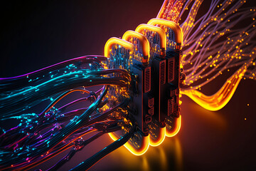 The abstract circuit design in cyberspace was born out of the capabilities of Generative AI technology.