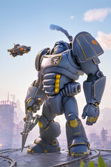 Fototapeta premium gorilla in armor in futuristic city