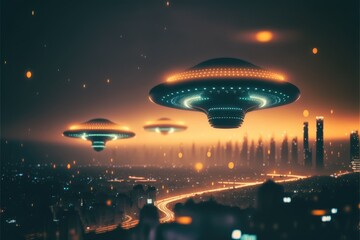 Naklejka na ściany i meble Ufo in the skies above the city made with generative ai