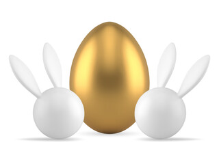 Golden Easter egg bunny abstract head with long ears religious holiday decor 3d icon vector