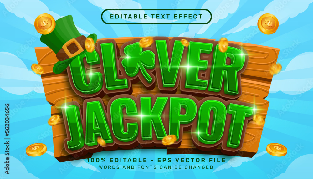 Poster clover jackpot 3d text effect and editable text effect whit st patrick's day element