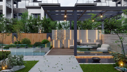 3d render building and architecture courtyard exterior design inspiration - obrazy, fototapety, plakaty