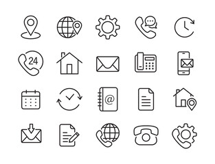 Communication and website line icon set. contact us icon symbol vector collection