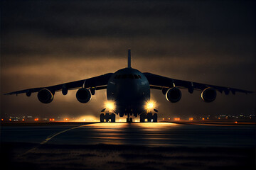 Naklejka na ściany i meble Airplane take off runway at night