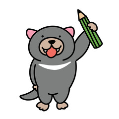 鉛筆を持つタスマニアデビル
