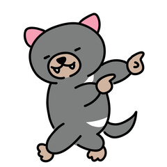 両手で指をさすタスマニアデビル
