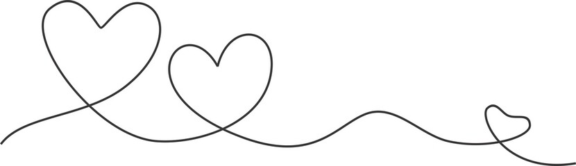 A simple black line drawing of hearts on an isolated white background for Valentine’s Day