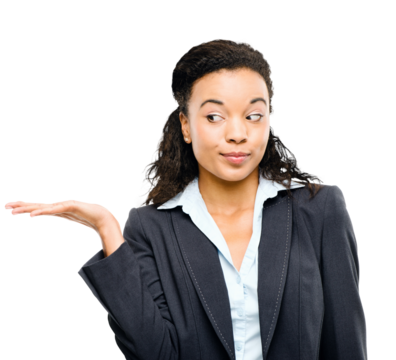 PNG of a confident young businesswoman gesturing isolated on a PNG background